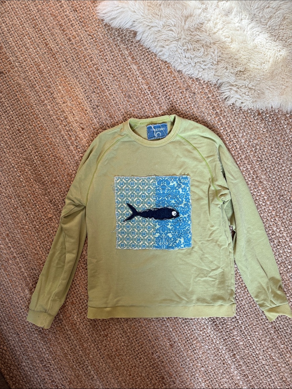 Green Crewneck Sweatshirt with Fish Patch